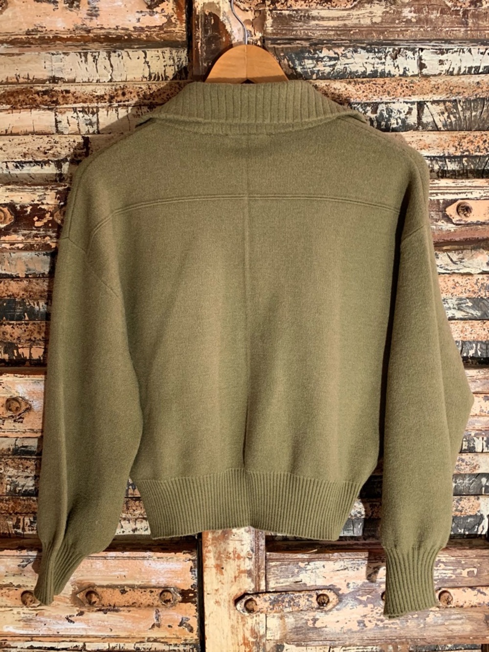 Calligraphie Anthropologie Knit Sweater Bomber Utility Jacket, Olive Green, XS - Picture 3 of 11